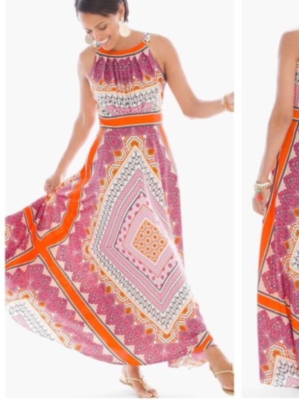 Chico's Paisley Mandela Scarf Print Pink and Orange Printed Maxi Dress 1 (8)